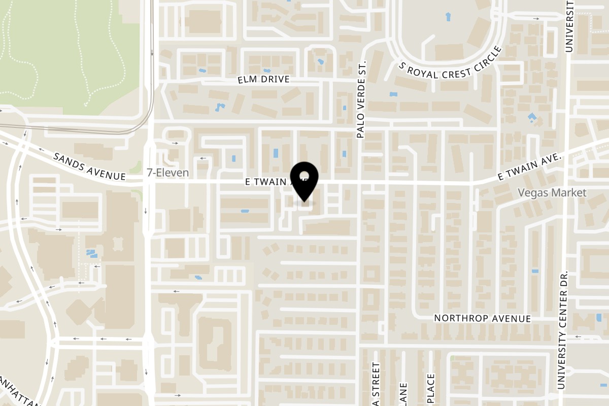 Map showing the location of India Palace on 505 E Twain Ave in Las Vegas
